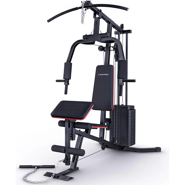 Sportstech HGX50 Multifunktionale Kraftstation für Zuhause, 70-kg-Gewichtsblock, inkl. Gym Rack