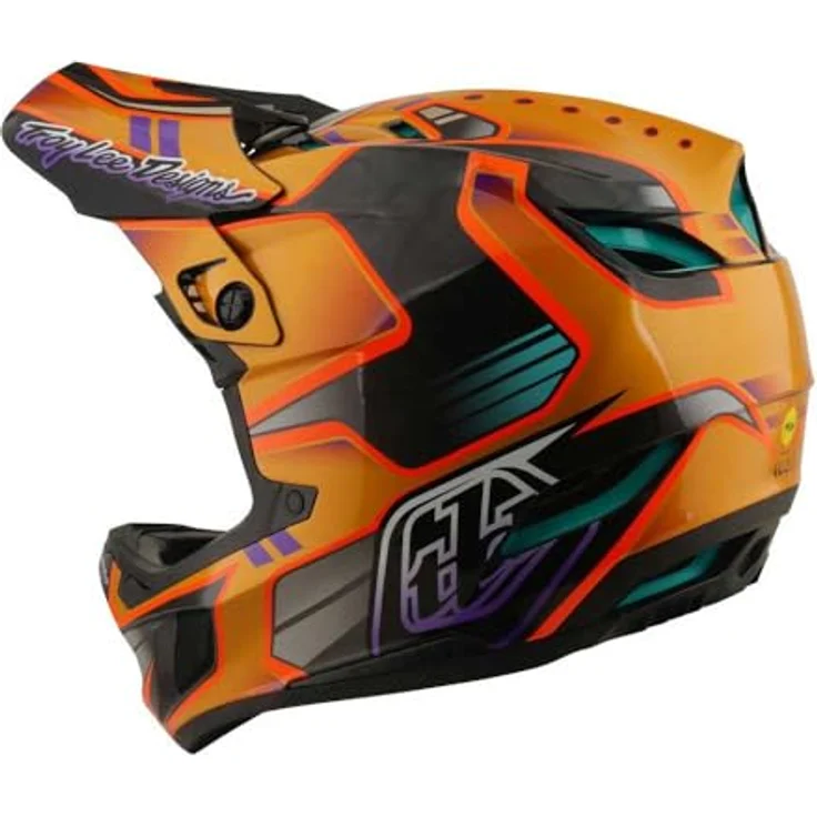 Troy Lee Designs D4 Carbon Downhillhelm, MIPS® C2 Schutzsystem, UD-Carbonfaser-Schale, anatomische 3D-Wangenpolster, orange, Größe M – Bild 4