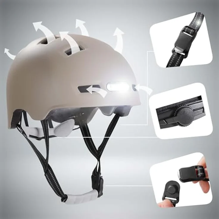 Crazy Safety Velohelm Matt Sand, Fahrradhelm für 57-61 cm mit Belüftung und verstellbarem Gurt – Bild 7