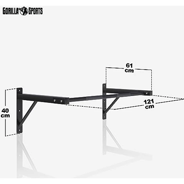 GORILLA SPORTS® Klimmzugstange - Wandmontage, 121x61x40 cm, bis 150 kg, Gerändelte Griffe, aus Stahl - Fitness Turnstange, Reckstange, Wandbefestigung Fitnessgeräte, Pull Up Bar für Zuhause, Training – Bild 3
