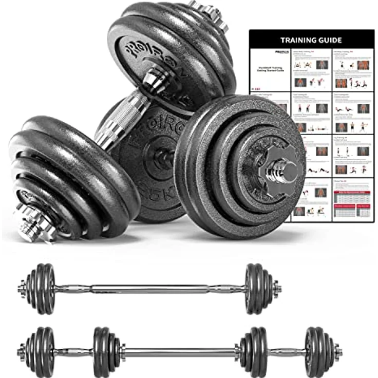 PROIRON Hanteln, Hantelset aus Gusseisen, 2 in 1 Kurzhanteln & Langhantel mit Verbindungsrohr, 5-30kg verstellbar Hantel Set 2er Kurzhantelset, Professionell Dumbbell Gewichten für Krafttraining – Bild 2