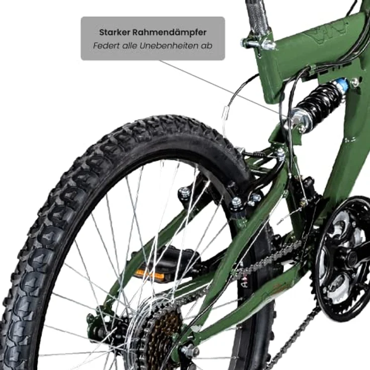 Galano FS180 Jugendfahrrad 24 Zoll Mountainbike 130 - 145 cm 21 Gänge Mädchen Jungen Fahrrad ab 8 Jahre MTB Fully Jugendrad V-Brakes 37 cm, khaki – Bild 6