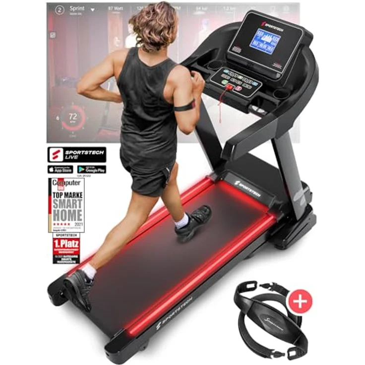 Sportstech F37s Profi Laufband Deutsche Qualitätsmarke- Selbstschmiersystem,APP Kinomap, 7PS bis 20 km/h. Bluetooth MP3, HRC-Klappbar, große Lauffläche, TÜV/GS (F37s) – Bild 1