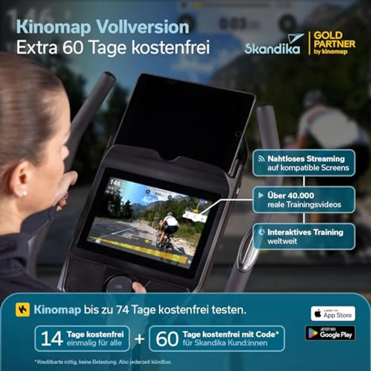 Skandika Cykling P15 Ergometer, Indoor Bike mit LCD Touch Display, 28 Programme, 32 Stufen Magnetbremse, Kinomap App kompatibel, bis 150 kg – Bild 4