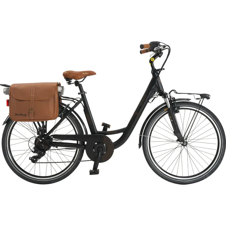 VENICE - I love Italy Elektro-Citybike MONOTUBO CLASSIC Lady 26 Zoll, Schwarz-Braun, mit leistungsstarkem Bafang Hinterradnabenmotor