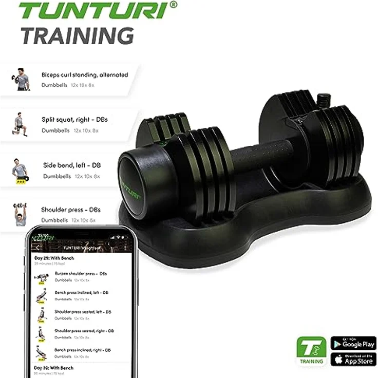Tunturi Selector Dumbbell, verstellbare Kurzhantel mit bis zu 25 kg, 2,5 kg Schritten – Bild 3