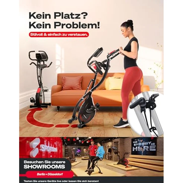 Fitness Fahrrad + Sportstech Live App mit Live- & On Demand-Kursen für Full Body Workout-Erlebnis | Ergometer klappbar für zuhause | + Komfortsitz, Handpulssensoren & Fitness Power Ropes | X150 Bike – Bild 5