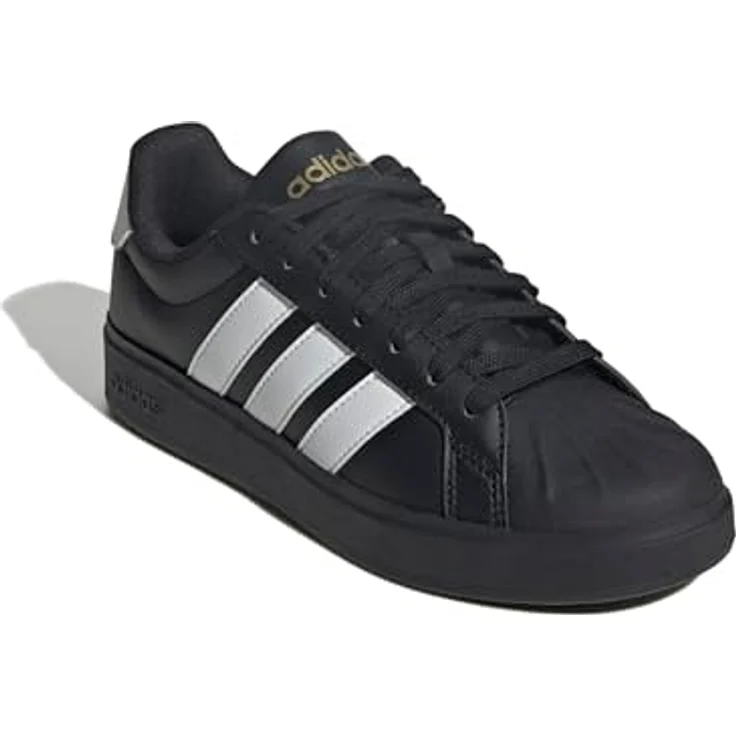Adidas JR4700_610, Laufschuhe aus Synthetikleder mit Gummi-Cupsohle, Weiß/Core Black/Cloud White/Gold Metallic – Bild 3