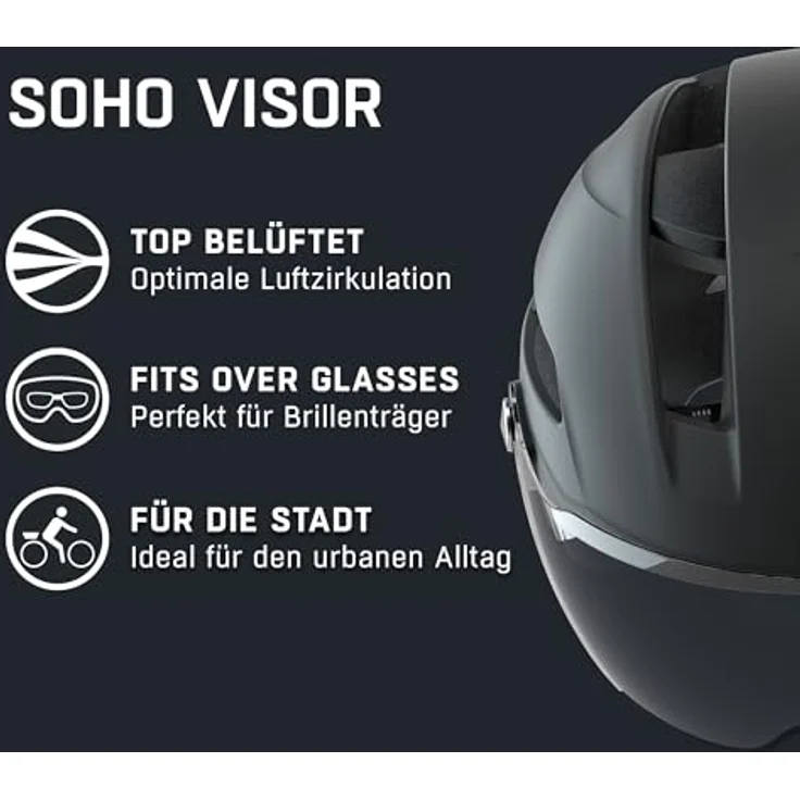 Alpina Soho Visor, Fahrradhelm Matt Schwarz für Kopfgrößen 51-56 cm mit Hi-EPS und optimaler Belüftung – Bild 3