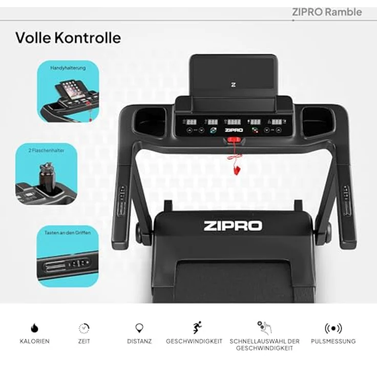 ZIPRO Ramble Laufband Klappbar, 1,98 PS Motor, 1-16 km/h, 12 Steigungsstufen, LED-Display, App-kompatibel, Dämpfungssystem für Zuhause – Bild 4