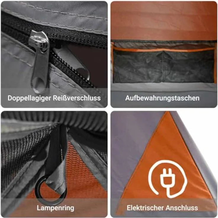 vidaXL Kuppelzelt für 4 Personen, wasserdichtes Campingzelt mit E-Anschluss, orange, 6.80 kg, 350 x 280 x 155 cm – Bild 6