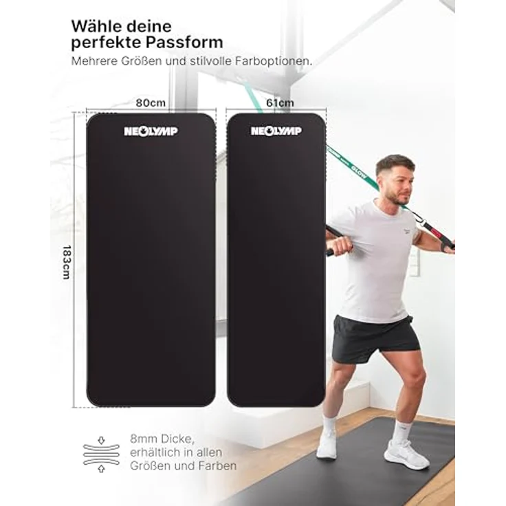 NEOLYMP Fitnessmatte, Yogamatte Schwarz mit Tragegurt und Trainingsbuch inkl. Übungseinheiten, rutschfest und leicht zu reinigen – Bild 6