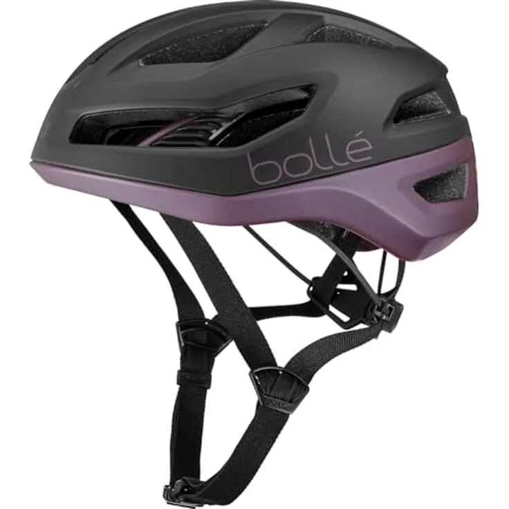 BOLLÉ Eco Avio Pure MIPS, leichter Rennradhelm für Erwachsene, schwarz-lila matt, optimale Belüftung, Kopfumfang 55-59 cm