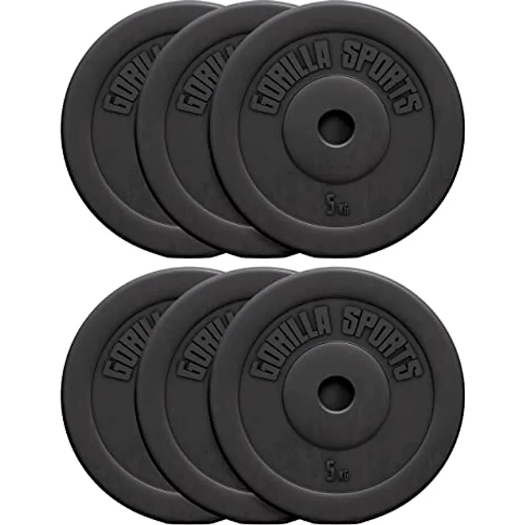GORILLA SPORTS® Hantelscheiben - Einzeln/Set, 1,25kg, 2,5kg, 5kg, 7,5kg, 10kg, 15kg, 27,5kg, 30kg Gewichte, 30mm Bohrung, aus Kunststoff - Gewichtsscheiben, Hantelscheiben-Set, Hanteln