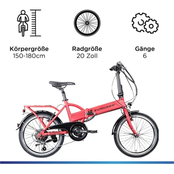 ZÜNDAPP Z101 20 Zoll E Bike Faltrad Damen Herren Elektrofahrrad klappbar, 6 Gänge, LED Licht, schwarz – Bild 3