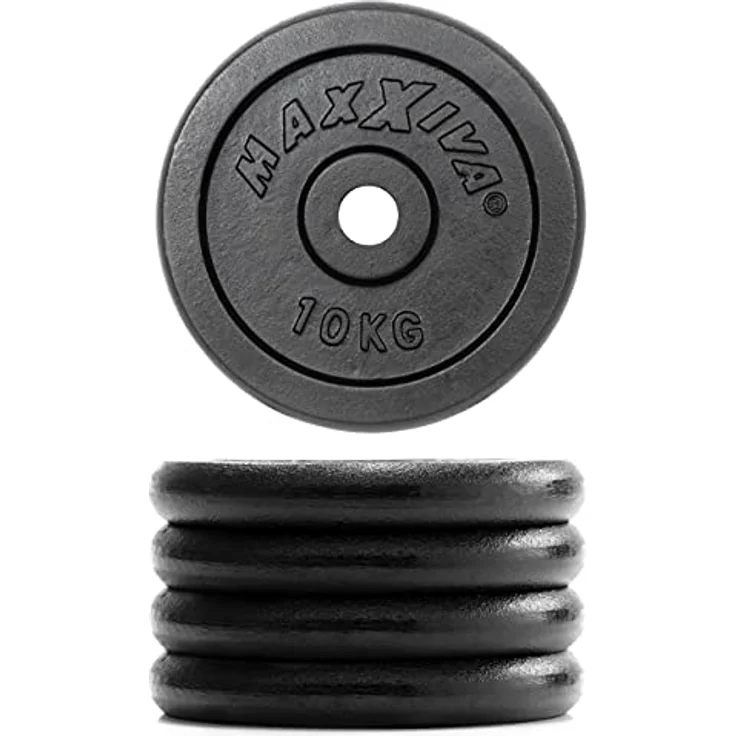 MAXXIVA Hantelscheiben 2er Set Gewichtsplatte je 10 kg 100% Gusseisen schwarz 20 kg Fitness Krafttraining Bodybuilding Workout Gewichtheben Reha – Bild 3