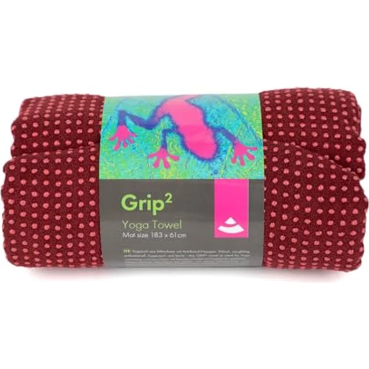Bodhi GRIP2 Yoga Towel, Mikrofaser-Handtuch mit Antirutsch-Noppen, rutschfest, ideal für Hot Yoga, antibakteriell, dunkelrot – Bild 1