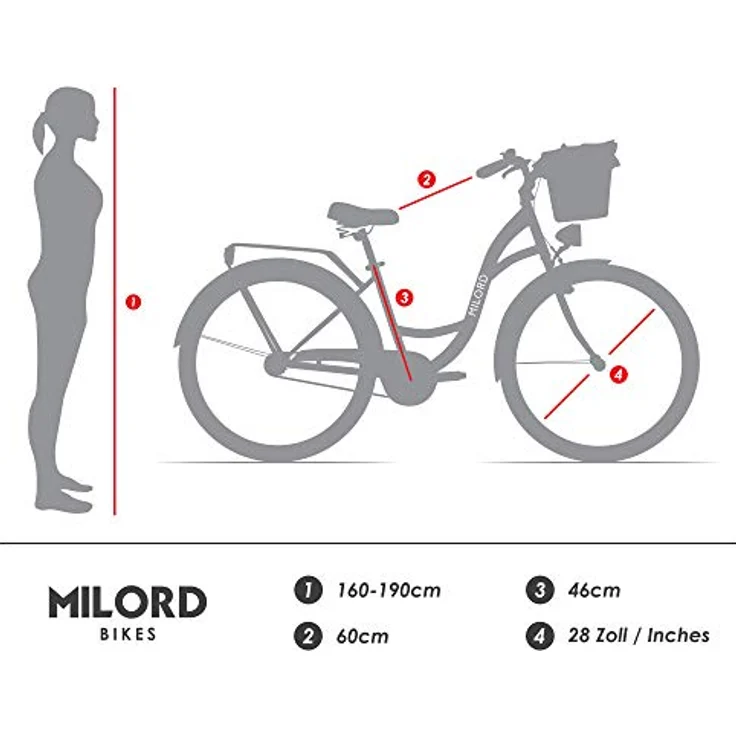 Milordbikes City-Fahrrad, Schwarz, 46 cm, Metall, leichtläufige 700C Reifen, inkl. Trägersystem – Bild 3