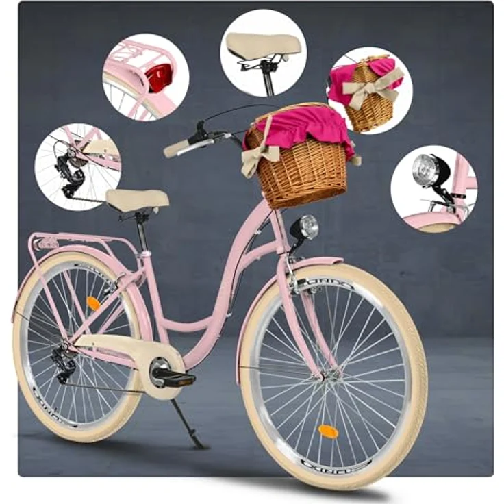 Milordbikes City-Fahrrad, Pink und Creme, 46 cm, Metallrahmen, Freizeit- und Sportbike mit Trägersystem – Bild 7