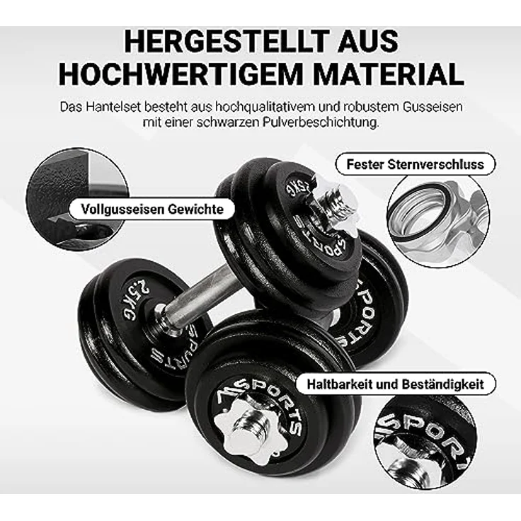 MSPORTS Kurzhantelset Professional aus Gusseisen 30 kg (2 x 15 kg) Hantel – Bild 4
