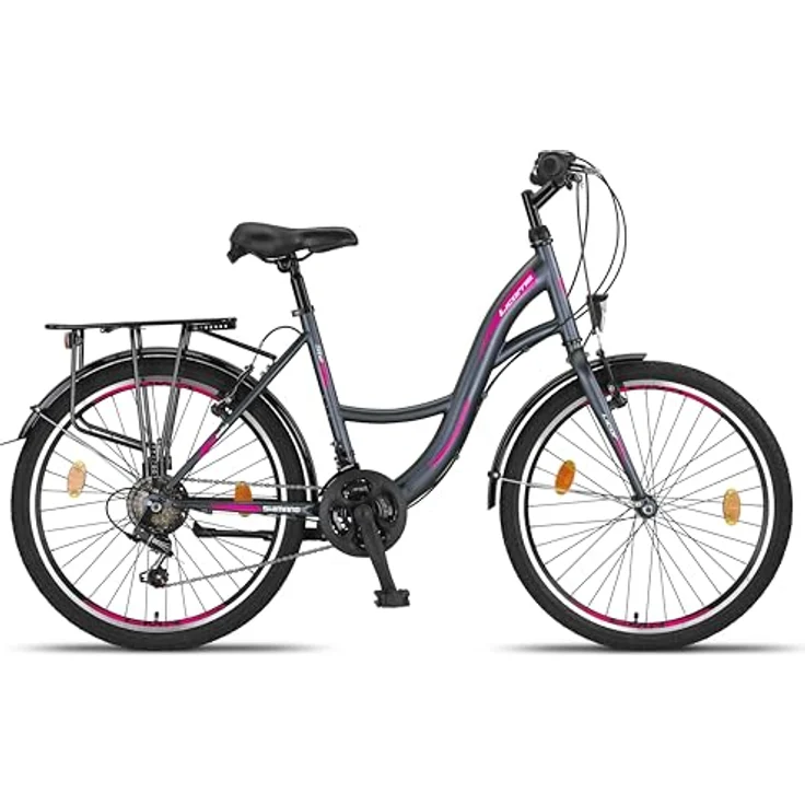 Licorne Bike Stella Premium City Bike in 24 Zoll, Anthrazit - Fahrrad mit 21 Gang-Schaltung, für Mädchen, Jungen, Herren und Damen – Bild 4