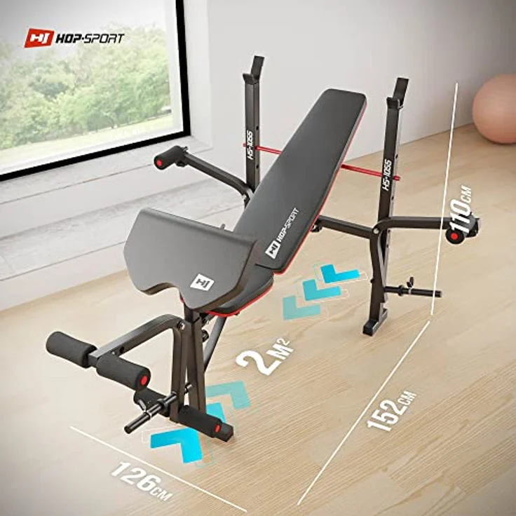 Hop-Sport klappbare Hantelbank HS-1055 mit Langhantel-Ablage, Curlpult und Butterfly- verstellbare Trainingsbank für Bankdrücken – Bild 4