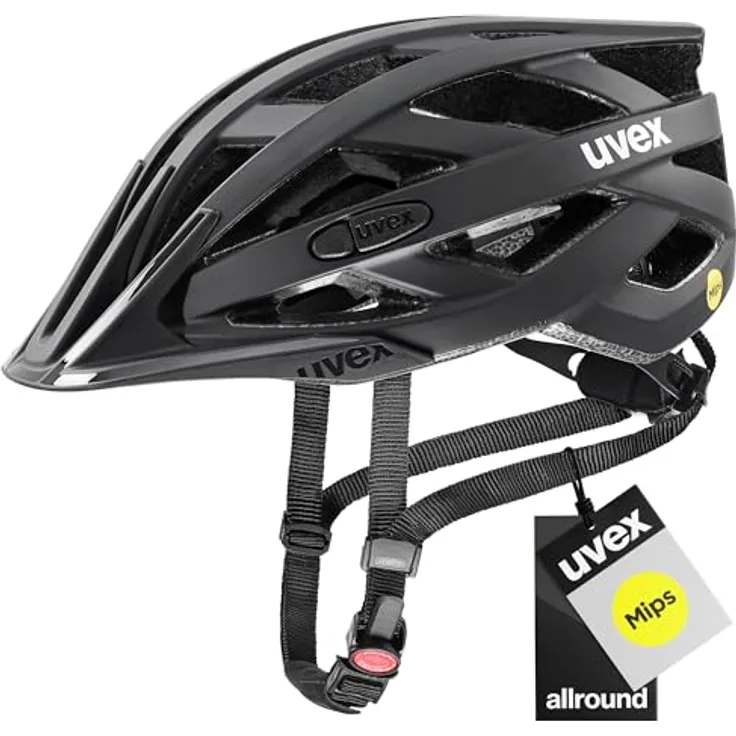 Uvex Sports i-vo cc Mips, Velohelm mit 24 Belüftungsöffnungen, integriertem Fliegengitter und Sonnenblende, Schwarz-Matt, 52 - 57 cm