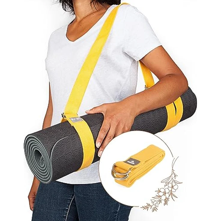 Bodhi Yamala Yogagurt 2 in 1, Baumwolle, 2 Meter lang, waschbarer Tragegurt mit Metallverschluss für dicke Yogamatten, safran – Bild 5