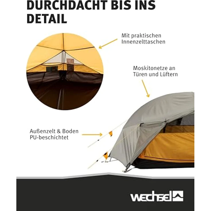 Wechsel Trekkingzelt Venture 3, Kuppelzelt für 3 Personen, schnell aufbaubares Hybridzelt, kompakt & transportabel für Camping, Wandern & Radreisen – Bild 4