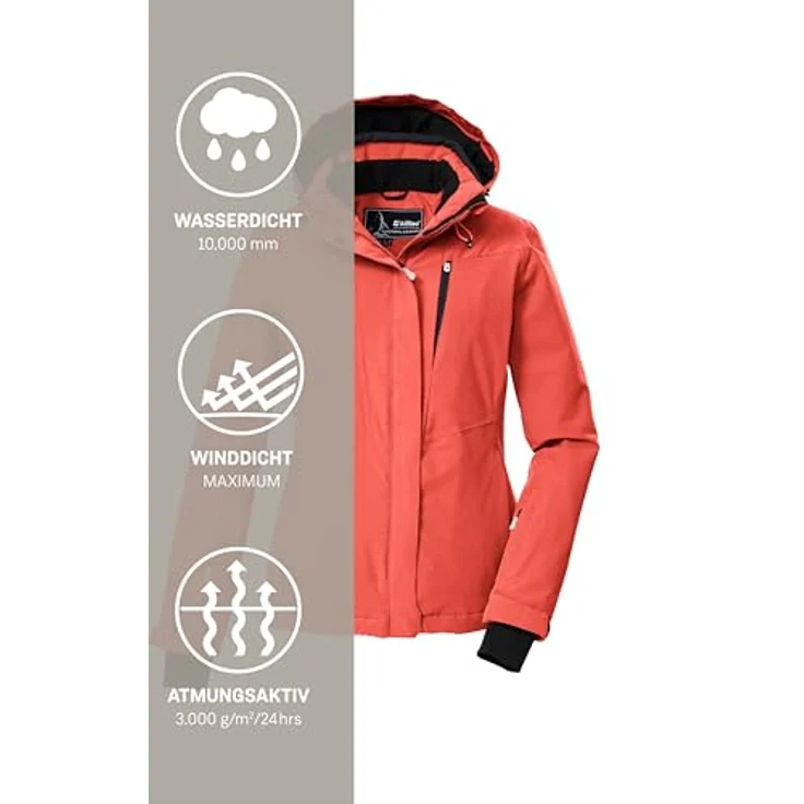 Killtec Ksw 25 Wmn Skijacke, atmungsaktiv und wasserdicht, 10.000 mm Wassersäule, in Bright Coral, Größe 46 – Bild 6