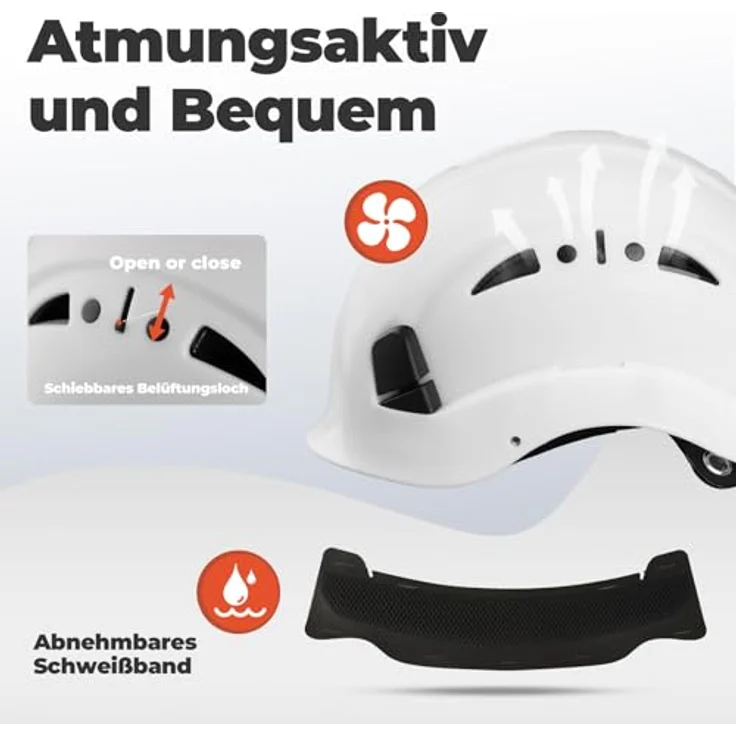 Mustbau Helm HSE06S, Bergsteigerhelm mit gefütterten Schaumstoffpolstern, abnehmbaren Schweißband und verstellbarer Passform, Weiß – Bild 2