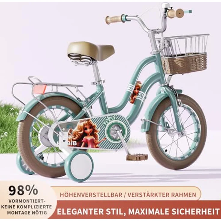 Habib Gruppe Kinderfahrrad Mädchenfahrrad mit 6-teiligem Schutz-Set, dualem Bremssystem und höhenverstellbarem Sattel für 3-8 Jahre – Bild 3