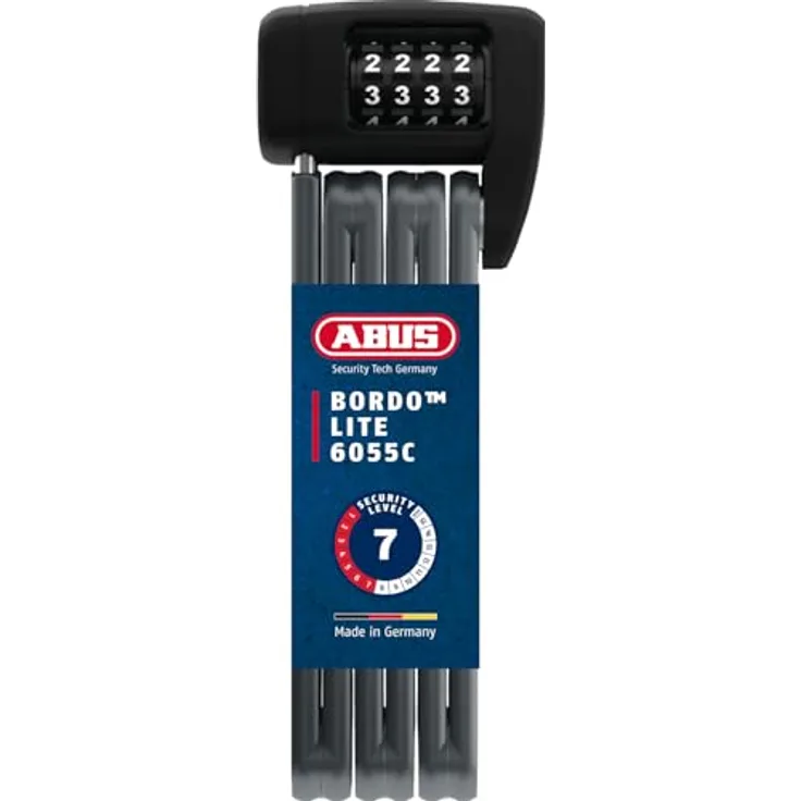 ABUS Faltschloss Bordo Lite 6055C SH, Faltbares Zahlenschloss mit Halterung, 4-stelliger Zahlencode, Sicherheitslevel 7, 85 cm, Schwarz