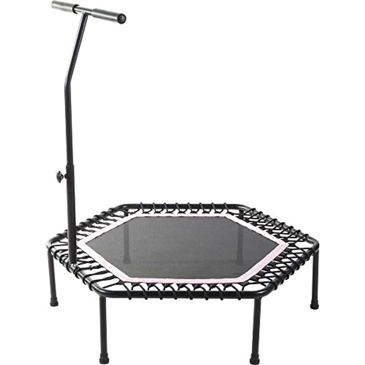 GORILLA SPORTS® Fitness Trampolin - 6-Fach Höhenverstellbarer Haltegriff, Leise Gummiseilfederung, 77cm Sprungfläche, bis 100kg Belastbar, Farbwahl - Jumping Fitness Trampolin, Indoor/Outdoor, schwarz – Bild 2