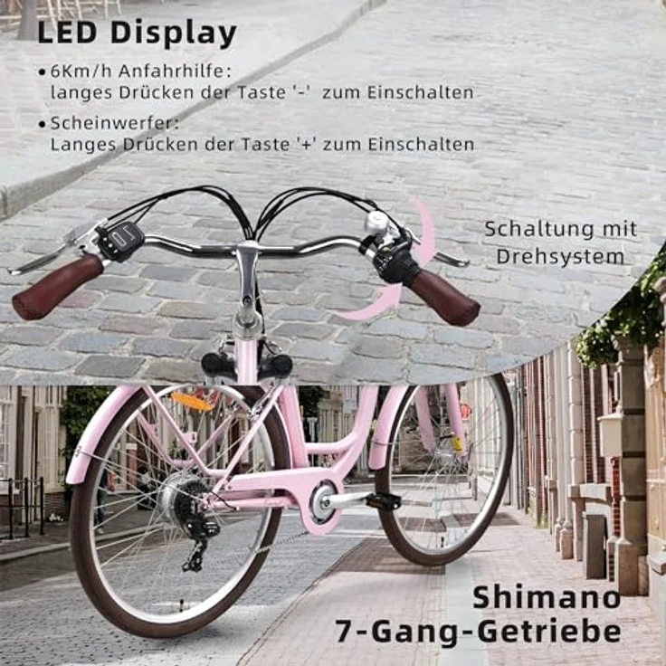 VecoCraft HEBE E-Bike Elektrofahrrad| ebike Damen 28 Zoll| 7-Gang-Schaltung | Ananda Hinterer Motor 250W | EU-konformes für ebike Herren und e Bike Damen in urbanem Schwarz – Bild 3