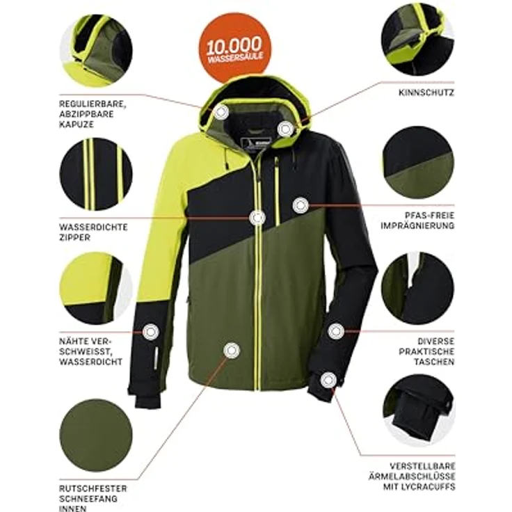 Killtec Ksw 32 Mn Ski-Jacke, atmungsaktiv und wasserdicht mit 10.000 mm Wassersäule, Colorblock Design, Waldgrün, Größe M – Bild 5