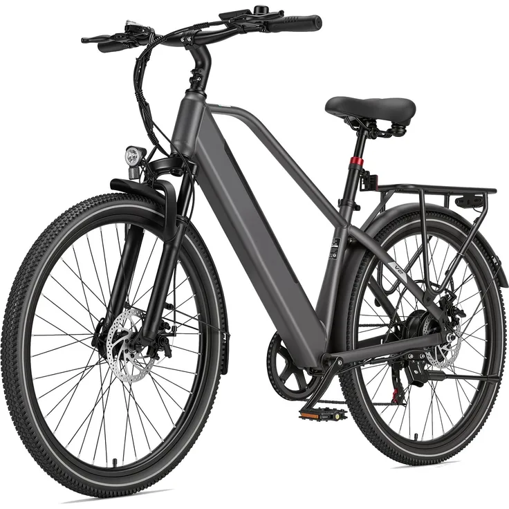 PiXELPiLOT 26 Zoll E-Bike, City E-Bike mit 250W Heckmotor, 36V 14,5Ah Akku, Shimano 7-Gang, bis 75 km Reichweite, Scheibenbremsen, Federgabel