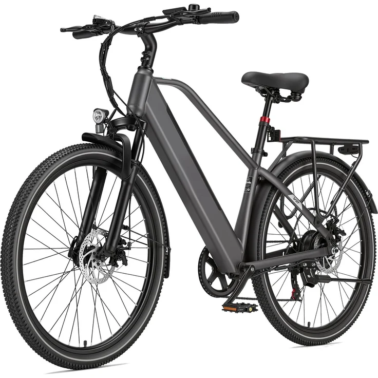PiXELPiLOT 26 Zoll E-Bike, City E-Bike mit 250W Heckmotor, 36V 14,5Ah Akku, Shimano 7-Gang, bis 75 km Reichweite, Scheibenbremsen, Federgabel