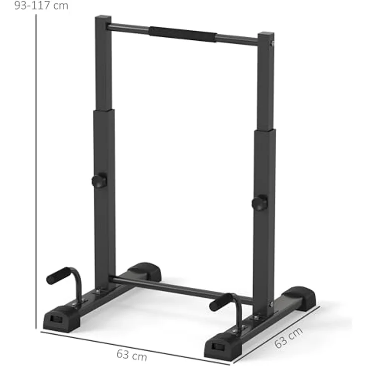 SPORTNOW Dip-Station, höhenverstellbar für Krafttraining und Calisthenics, bis 540 kg belastbar, schwarz, 2-tlg. mit Push-Up-Ständern – Bild 7