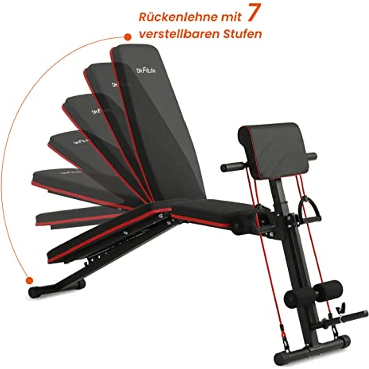 DH FitLife Hantelbank klappbar mit Curlbank & Beinstrecker | Weight Bench 7 Stufen verstellbar, Schwarz – Bild 2