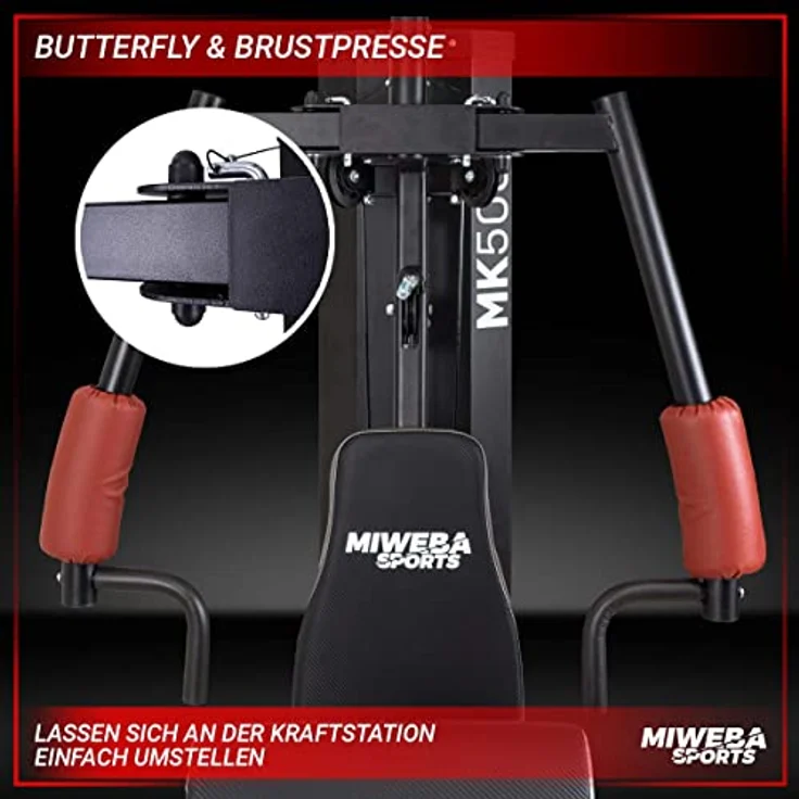Miweba Sports 50in1 Kraftstation MK500 Pro - 60 kg Seilzug - Fitnessstation - Butterfly - Zugturm - Multifunktions-Hometrainer (MK500 Kraftstation) – Bild 3