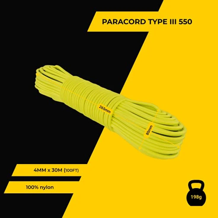 EdcX Paracord 4 mm, 550 Typ III, Sofit Yellow, 30 m, 100% Nylon, UV-beständig, ideal für Outdoor und DIY-Projekte – Bild 3