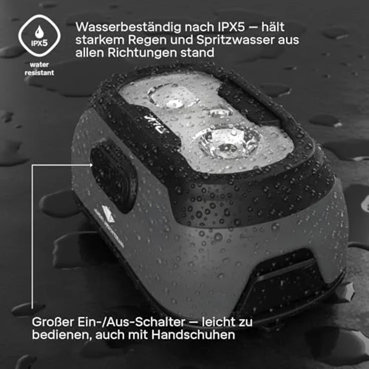 Silva Seek 320, LED Stirnlampe mit 320 Lumen, 3 Helligkeitsstufen, IPX5 wasserdicht, Betrieb mit 3x AAA-Batterien oder wiederaufladbarem Akku, inklusive Batterieanzeige – Bild 3