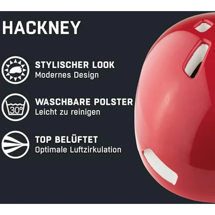 ALPINA Hackney, leichter und bruchfester Fahrradhelm für Kinder, optimal klimatisiert mit nachrüstbarem LED, red Gloss, S (47-51 cm) – Bild 2