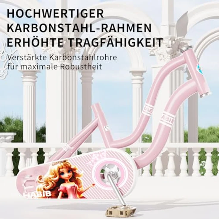 Habib Gruppe Kinderfahrrad Mädchenfahrrad mit 6-teiligem Schutz-Set, dualem Bremssystem und höhenverstellbarem Sattel, 3-8 Jahre – Bild 7