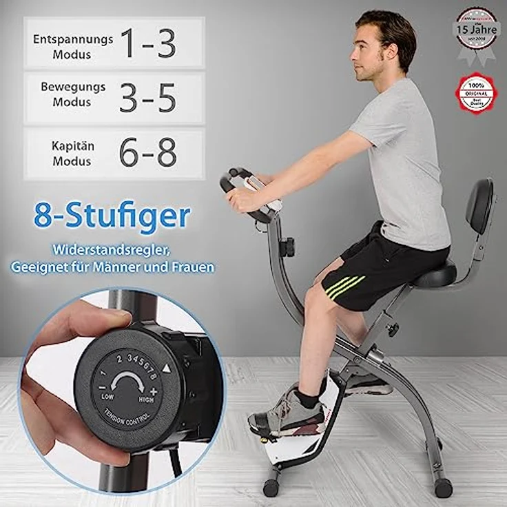 Ultrasport F-Bike 200B, Fahrradtrainer, Heimtrainer, Fitnessbike LCD Trainingscomputer, maximales Benutzergewicht 110 kg, Herzfrequenzmessung, 8 Widerstandsstufen, faltbar, Schwarz/Silber – Bild 5