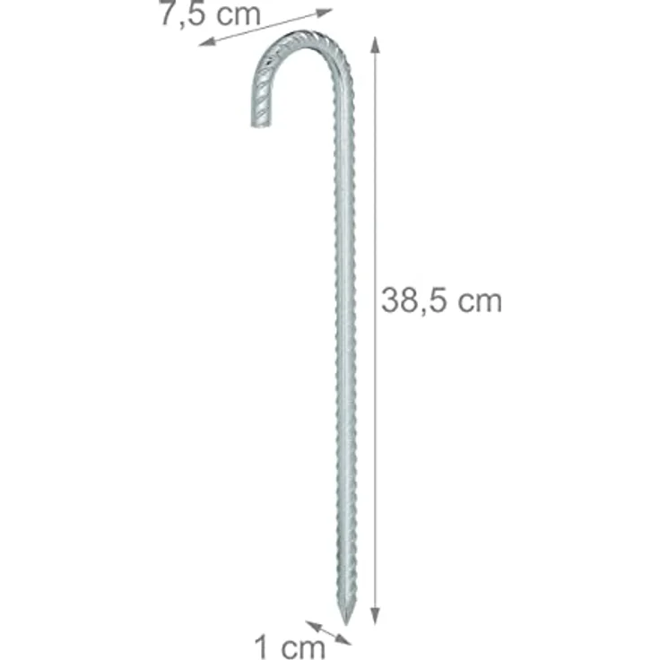 Relaxdays Bodenanker 4er Set, XL Zeltheringe aus verzinktem Stahl, extra lang 38,5 cm, sturmfeste Erdanker in Silber – Bild 4