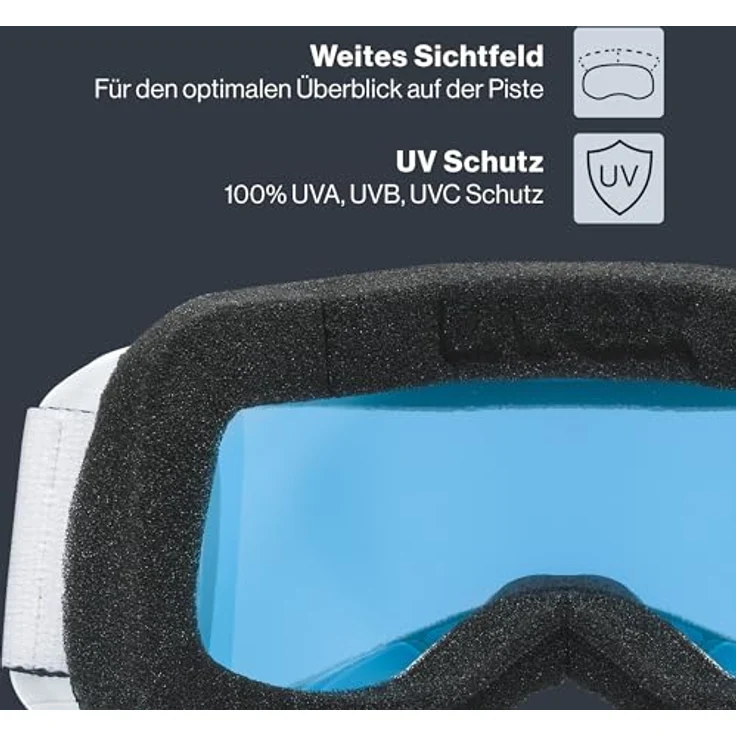 uvex elemnt FM, Skibrille für Damen und Herren mit vergrößertem beschlagfreiem Sichtfeld, zugfreier Rahmenbelüftung, white matt/silver-blue, one size – Bild 3