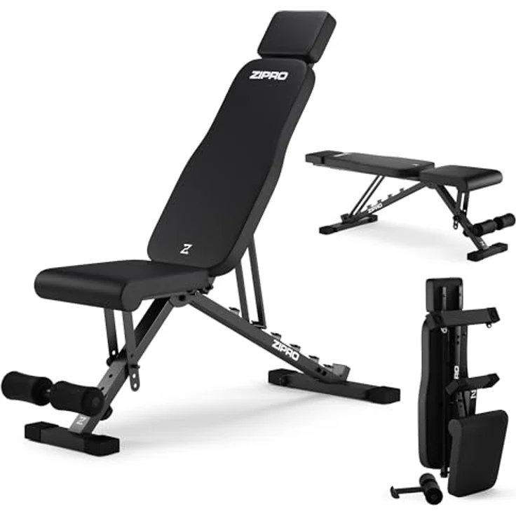 ZIPRO Hantelbank Klappbar, 7-fach verstellbare Schrägbank bis 300 kg, multifunktionale Trainingsbank für Zuhause, schwarz – Bild 1