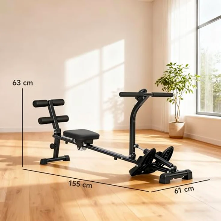 SPORTNOW Rudergerät 2 in 1 mit 12 Widerstandsstufen, LCD-Display und Sit-up-Funktion, schwarzes Heimrudergerät für platzsparendes Training – Bild 7